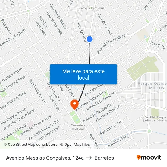 Avenida Messias Gonçalves, 124a to Barretos map