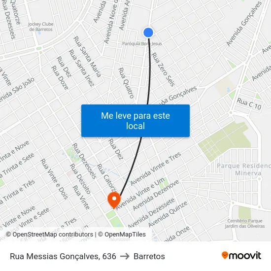 Rua Messias Gonçalves, 636 to Barretos map