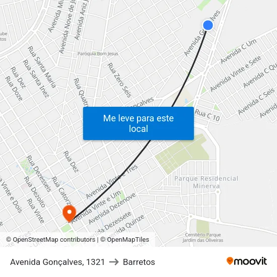 Avenida Gonçalves, 1321 to Barretos map