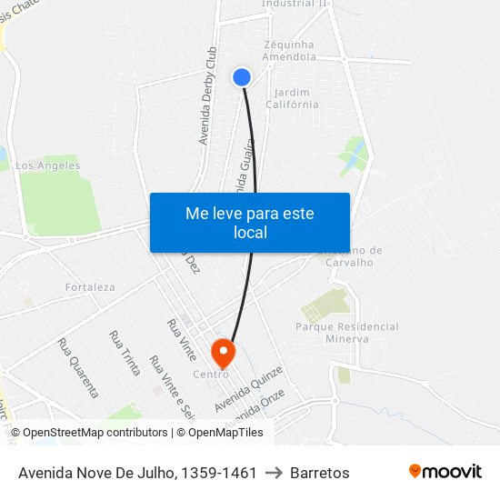 Avenida Nove De Julho, 1359-1461 to Barretos map