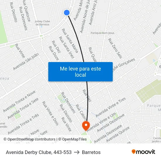 Avenida Derby Clube, 443-553 to Barretos map