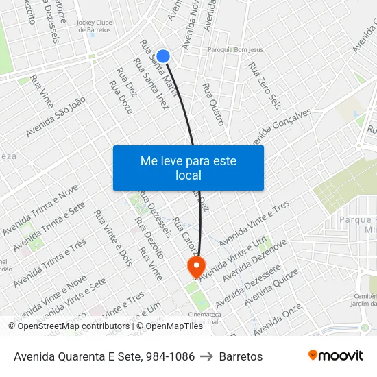 Avenida Quarenta E Sete, 984-1086 to Barretos map