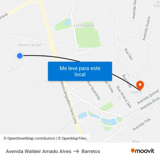 Avenida Waldeir Amado Alves to Barretos map