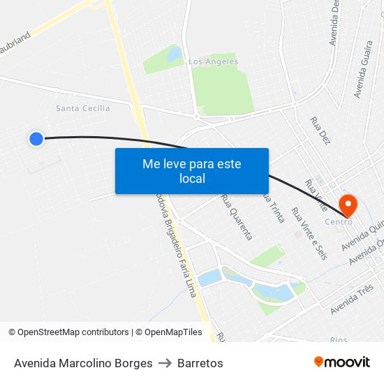 Avenida Marcolino Borges to Barretos map