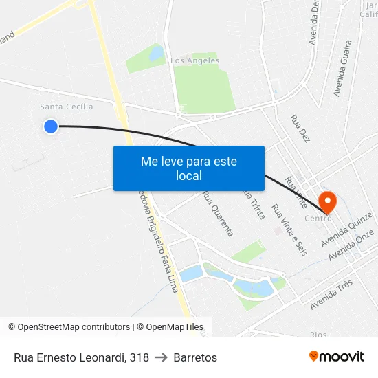Rua Ernesto Leonardi, 318 to Barretos map