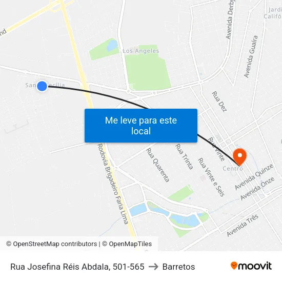 Rua Josefina Réis Abdala, 501-565 to Barretos map