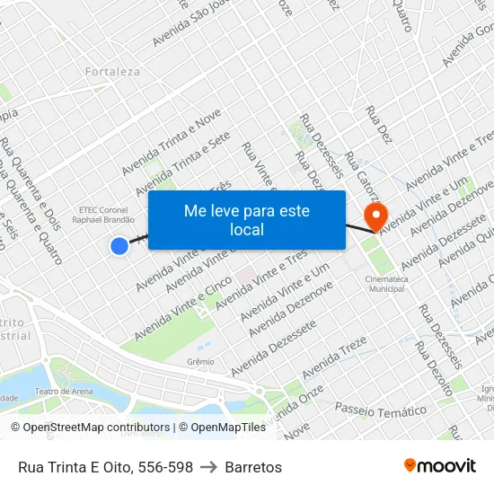 Rua Trinta E Oito, 556-598 to Barretos map