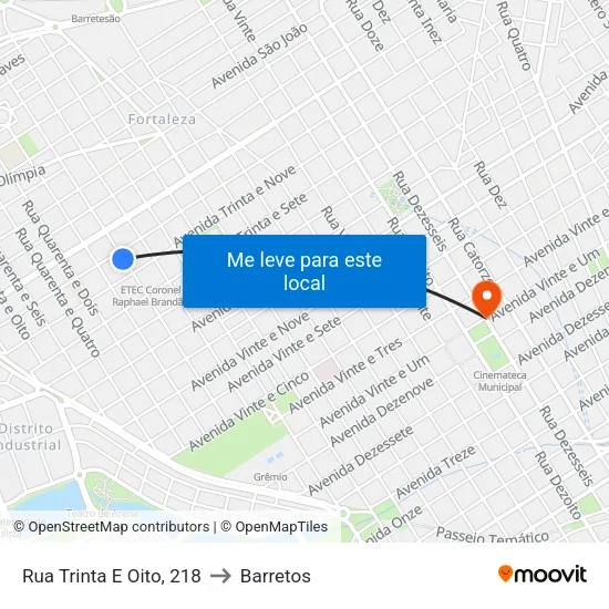 Rua Trinta E Oito, 218 to Barretos map