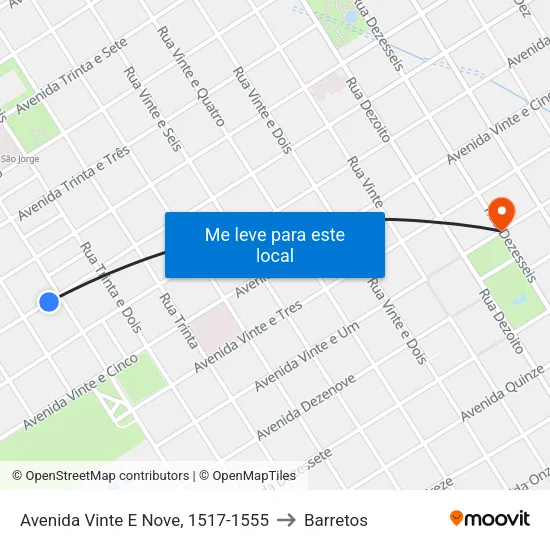 Avenida Vinte E Nove, 1517-1555 to Barretos map