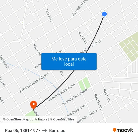 Rua 06, 1881-1977 to Barretos map