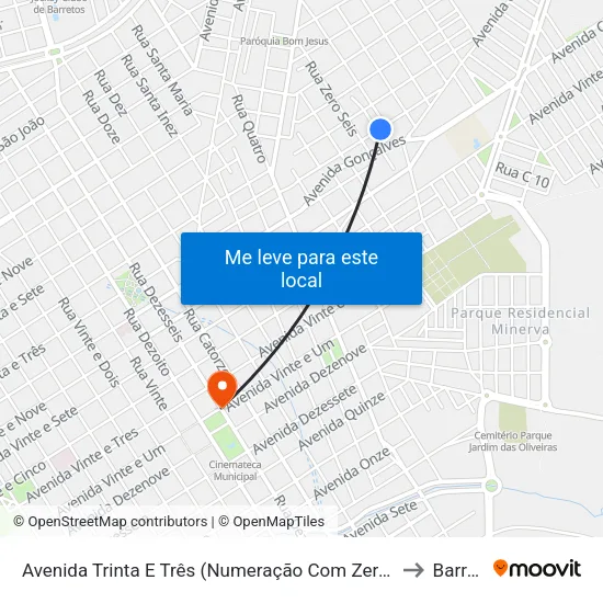 Avenida Trinta E Três (Numeração Com Zero Inicial), 276-316 to Barretos map