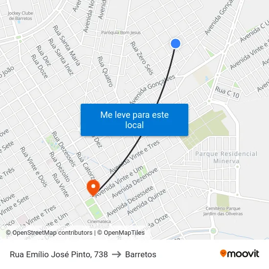 Rua Emílio José Pinto, 738 to Barretos map
