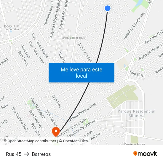 Rua 45 to Barretos map