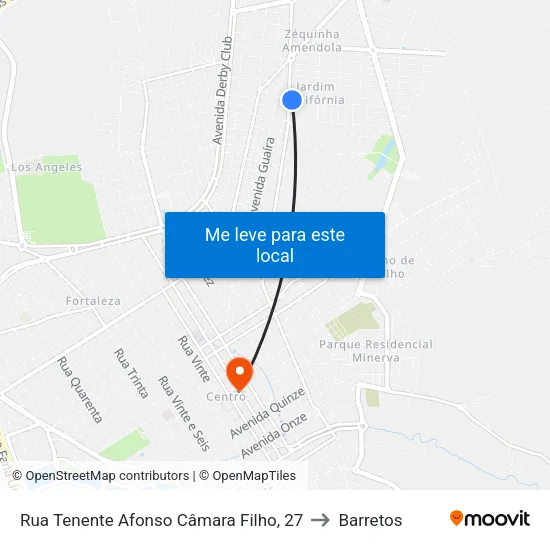 Rua Tenente Afonso Câmara Filho, 27 to Barretos map
