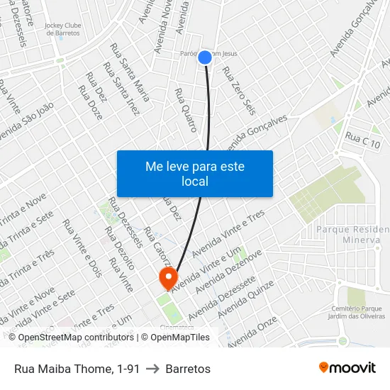 Rua Maiba Thome, 1-91 to Barretos map