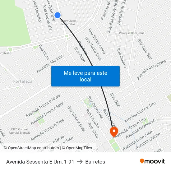Avenida Sessenta E Um, 1-91 to Barretos map