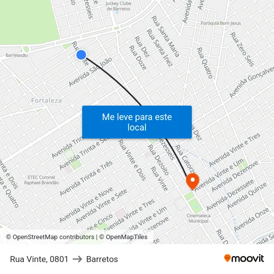 Rua Vinte, 0801 to Barretos map