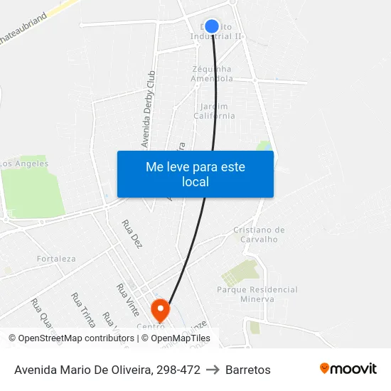 Avenida Mario De Oliveira, 298-472 to Barretos map