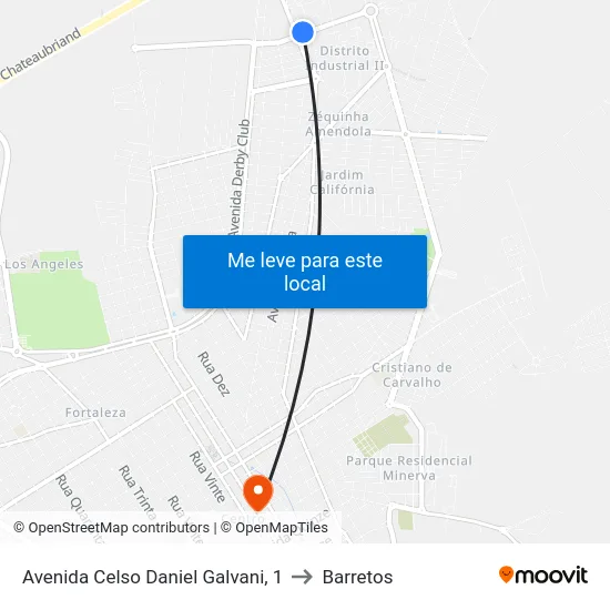 Avenida Celso Daniel Galvani, 1 to Barretos map