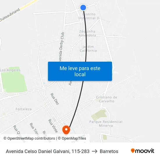 Avenida Celso Daniel Galvani, 115-283 to Barretos map