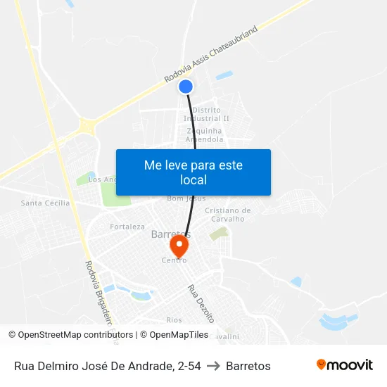 Rua Delmiro José De Andrade, 2-54 to Barretos map