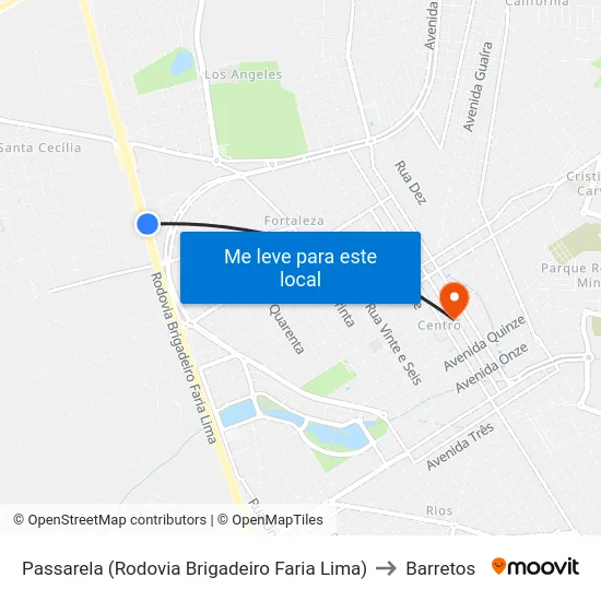 Passarela (Rodovia Brigadeiro Faria Lima) to Barretos map