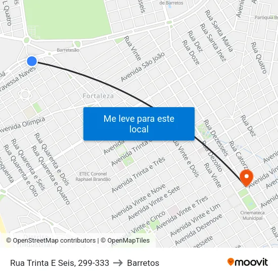 Rua Trinta E Seis, 299-333 to Barretos map