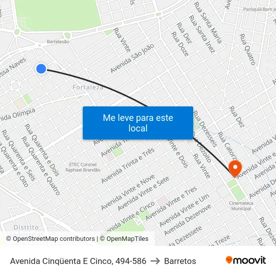 Avenida Cinqüenta E Cinco, 494-586 to Barretos map