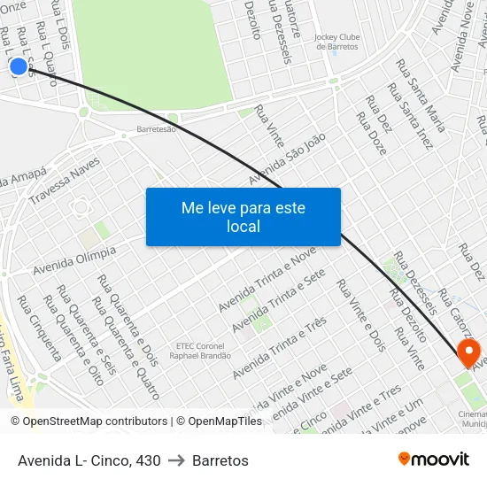 Avenida L- Cinco, 430 to Barretos map