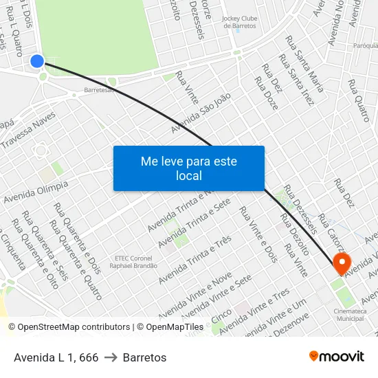 Avenida L 1, 666 to Barretos map