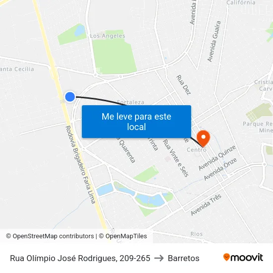 Rua Olímpio José Rodrigues, 209-265 to Barretos map