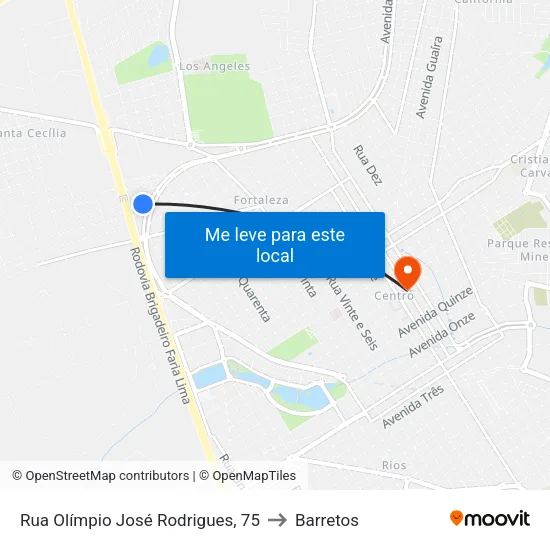 Rua Olímpio José Rodrigues, 75 to Barretos map