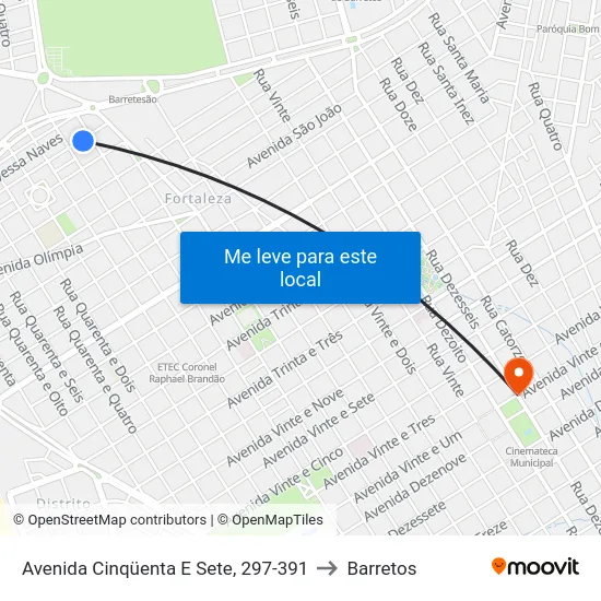 Avenida Cinqüenta E Sete, 297-391 to Barretos map