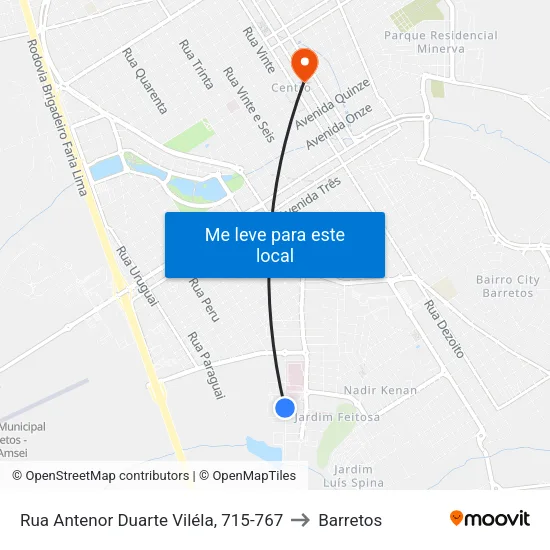 Rua Antenor Duarte Viléla, 715-767 to Barretos map