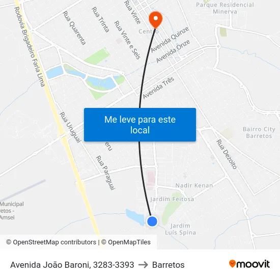 Avenida João Baroni, 3283-3393 to Barretos map