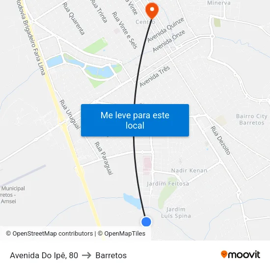 Avenida Do Ipê, 80 to Barretos map