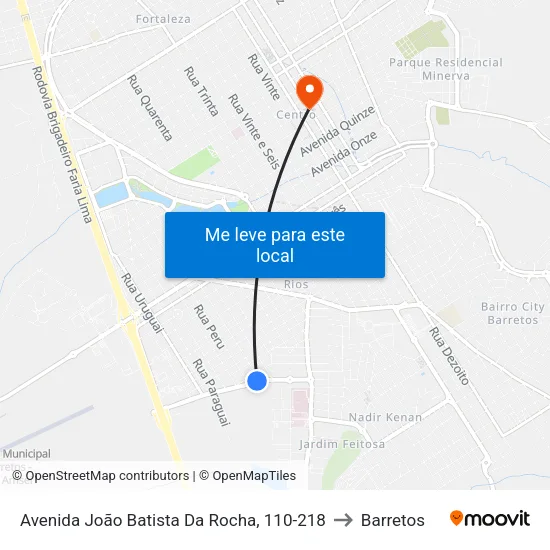 Avenida João Batista Da Rocha, 110-218 to Barretos map
