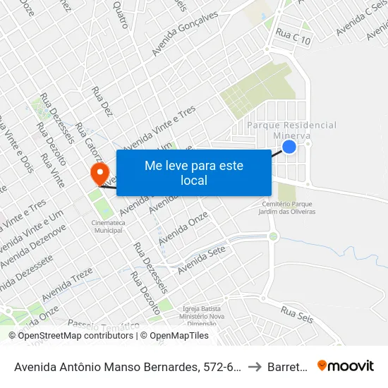 Avenida Antônio Manso Bernardes, 572-638 to Barretos map