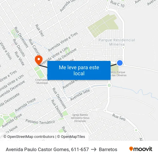 Avenida Paulo Castor Gomes, 611-657 to Barretos map