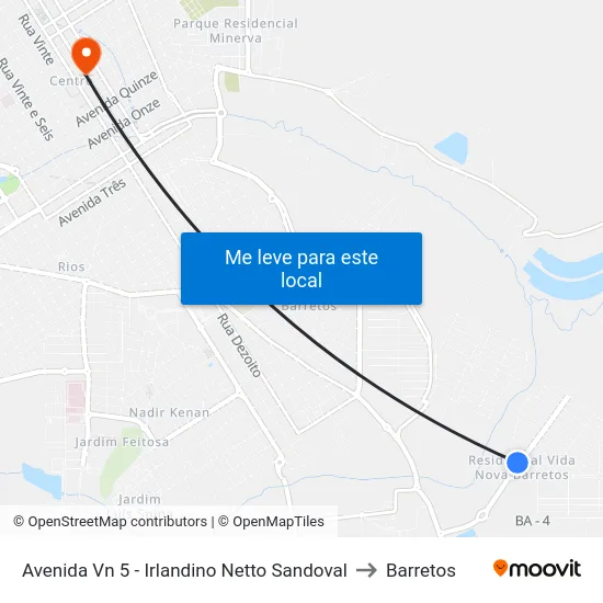 Avenida Vn 5 - Irlandino Netto Sandoval to Barretos map