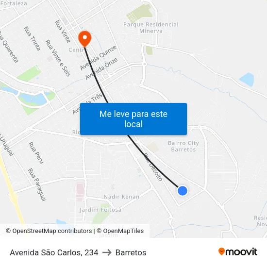 Avenida São Carlos, 234 to Barretos map