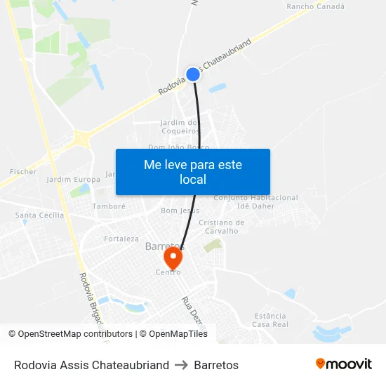 Rodovia Assis Chateaubriand to Barretos map