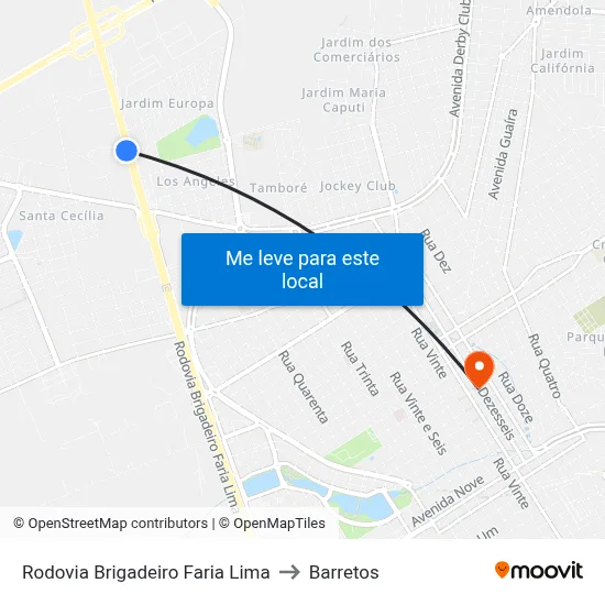 Rodovia Brigadeiro Faria Lima to Barretos map