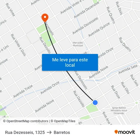 Rua Dezesseis, 1325 to Barretos map