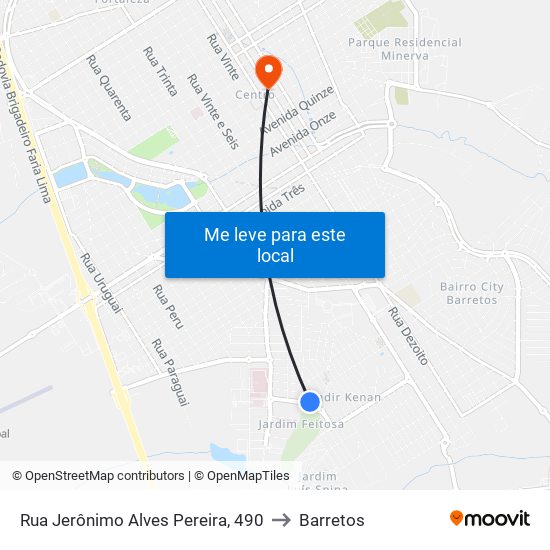 Rua Jerônimo Alves Pereira, 490 to Barretos map