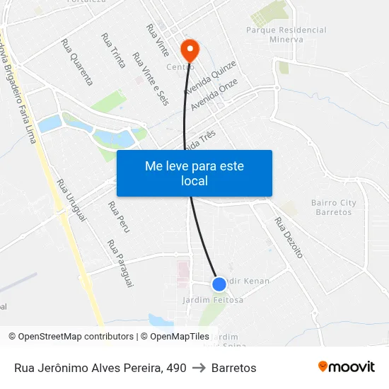 Rua Jerônimo Alves Pereira, 490 to Barretos map