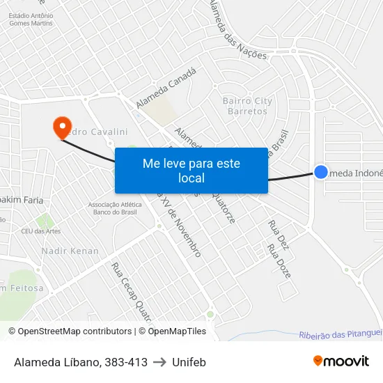 Alameda Líbano, 383-413 to Unifeb map