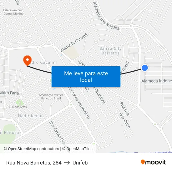 Rua Nova Barretos, 284 to Unifeb map