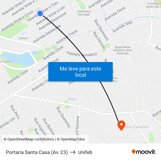 Portaria Santa Casa (Av. 23) to Unifeb map