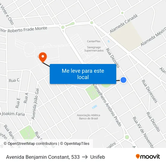 Avenida Benjamin Constant, 533 to Unifeb map